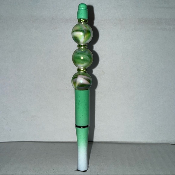 Handmade Other - Handmade Beaded Pen - Green Gradient Pen with marble resin beads